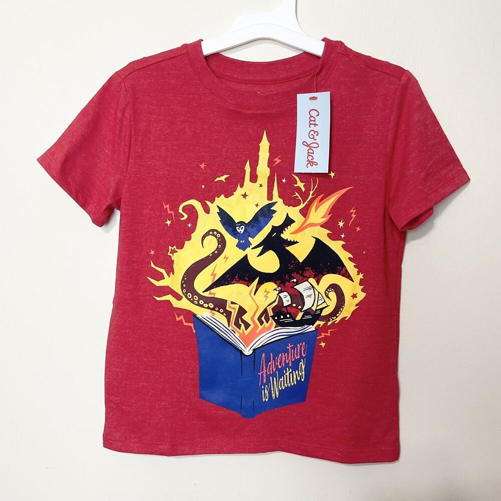Cat & Jack Boys' Short Sleeve "Magical Tales" Graphic T-Shirt Red, (4/5) XS
